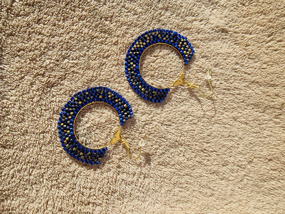 Beaded Luxury Hoop Earrings " Sapphire "