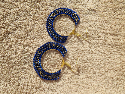 Beaded Luxury Hoop Earrings " Sapphire "