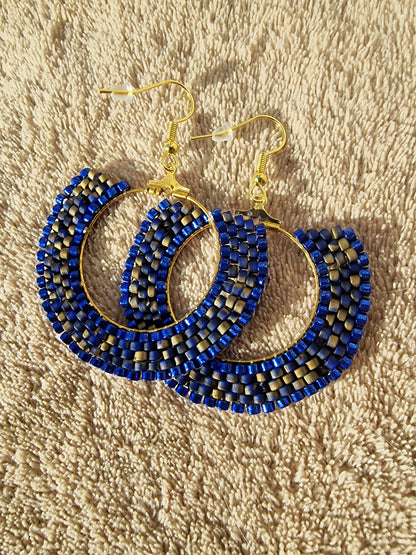 Beaded Luxury Hoop Earrings " Sapphire "