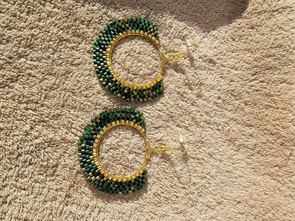 Beaded Luxury Hoop Earrings " Forest "