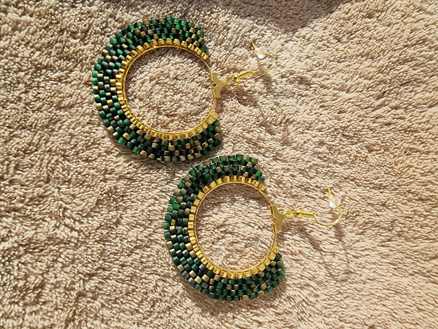 Beaded Luxury Hoop Earrings " Forest "