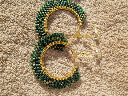 Beaded Luxury Hoop Earrings " Forest "