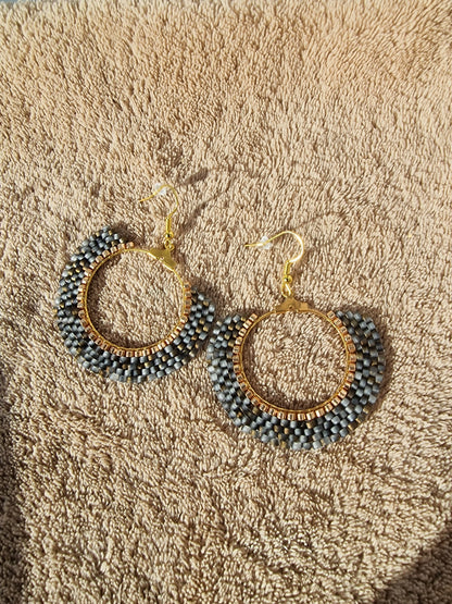 Beaded Luxury Hoop Earrings " Grey Shades "