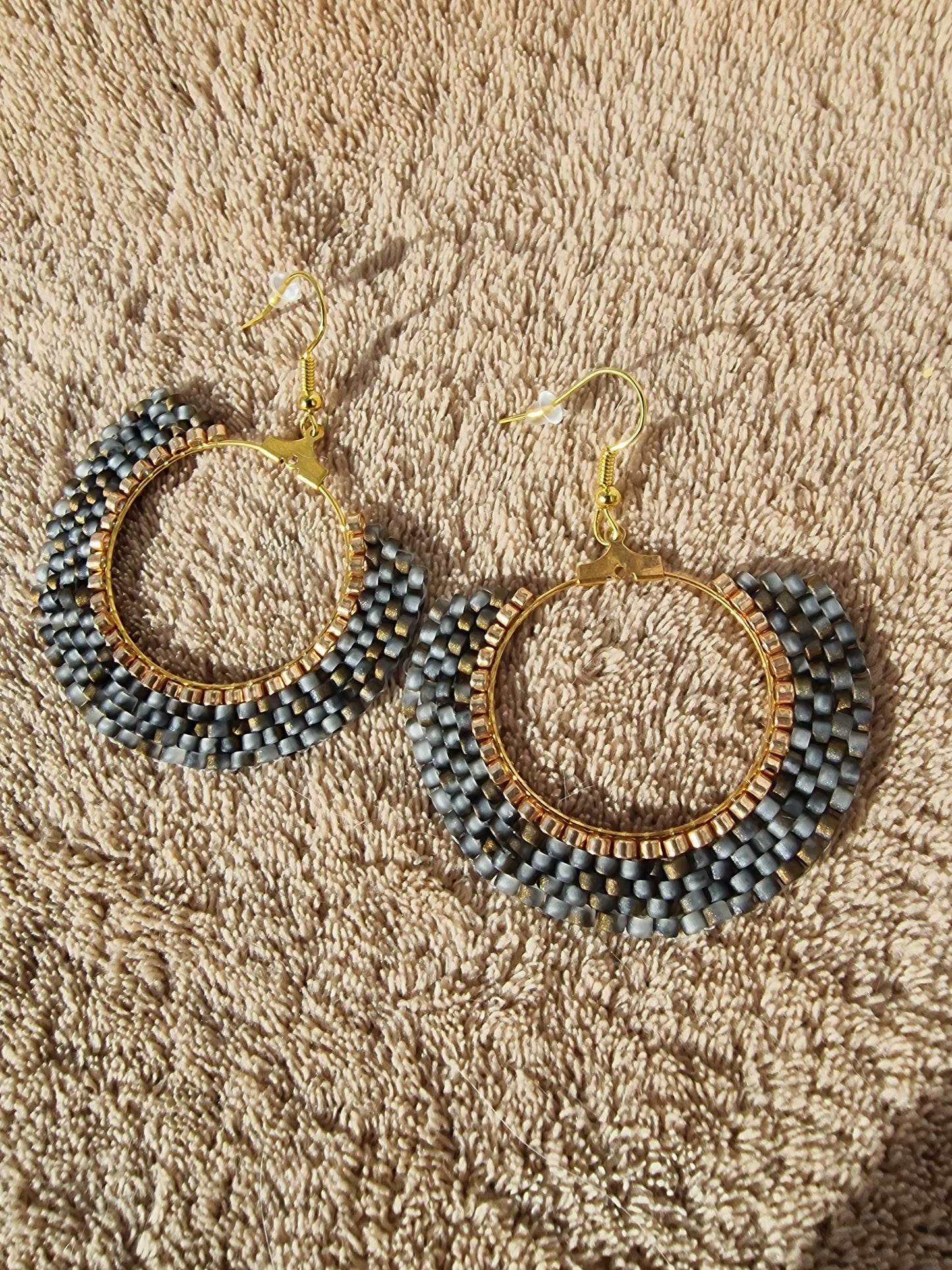 Beaded Luxury Hoop Earrings " Grey Shades "