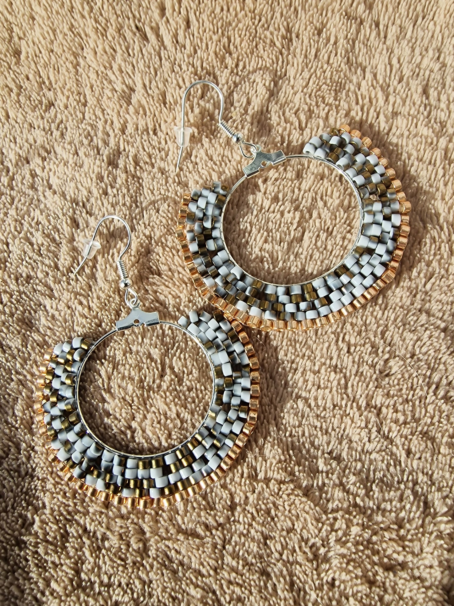 Beaded Luxury Hoop Earrings " Balance Swan "