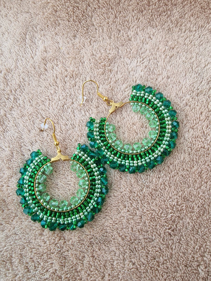 Beaded Luxury Hoop Earrings " Jade "