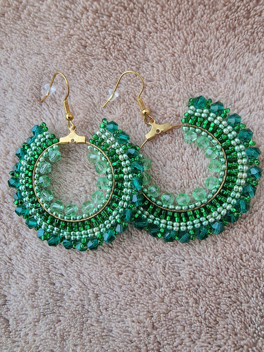 Beaded Luxury Hoop Earrings " Jade "