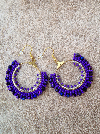 Beaded Luxury Hoop Earrings " Amethyst "