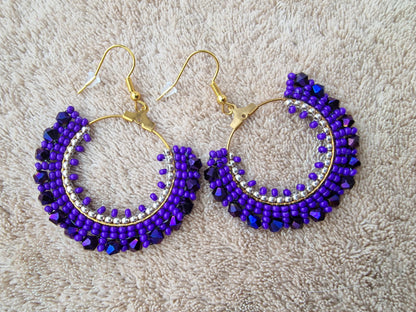 Beaded Luxury Hoop Earrings " Amethyst "