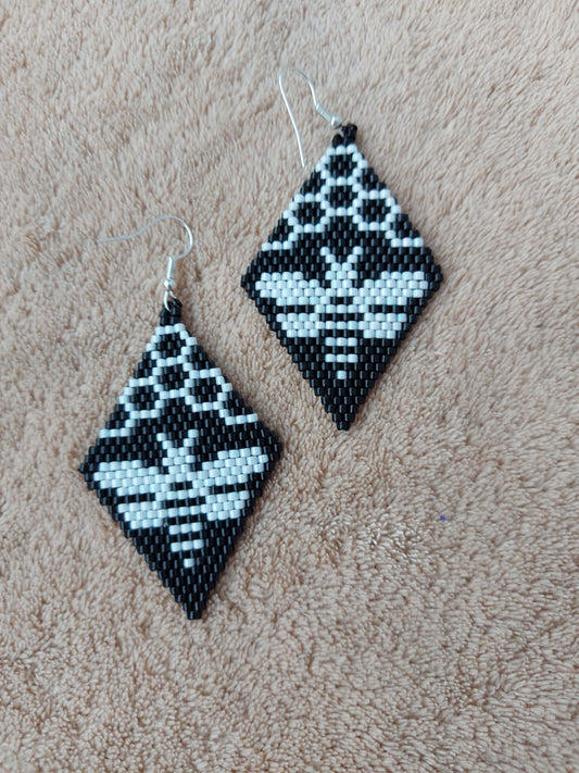 Beaded Luxury Brick Stitch Earrings " Black Bee "