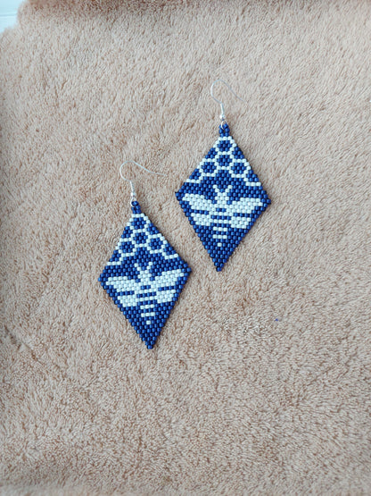 Beaded Luxury Brick Stitch Earrings " Blue Bee "