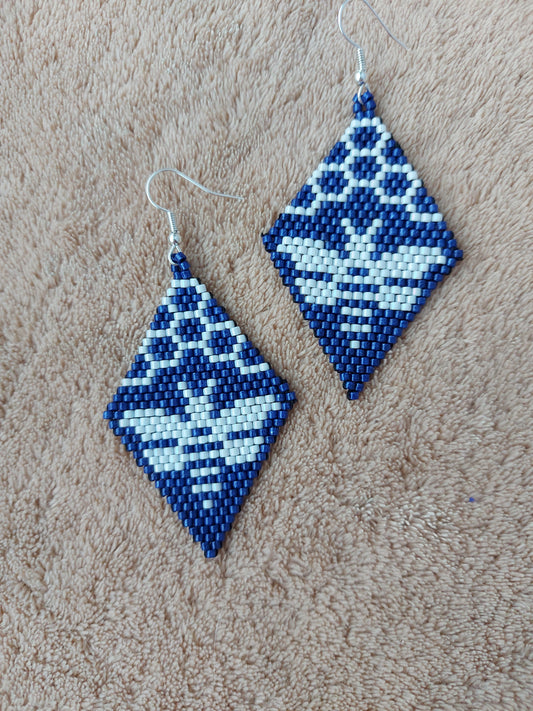 Beaded Luxury Brick Stitch Earrings " Blue Bee "