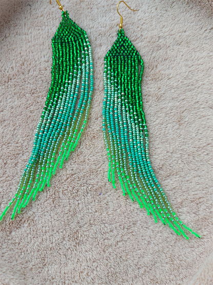 Beaded Luxury Ombre earrings " Green Tea "